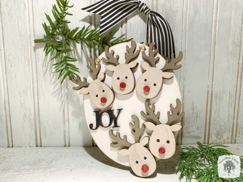 Five Reindeer Ornament - Personalized Family of 5 Deer Ornament