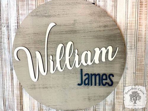 Round Two Name Sign - Custom Wall Decor for Nursery, Boy or Girl's Room