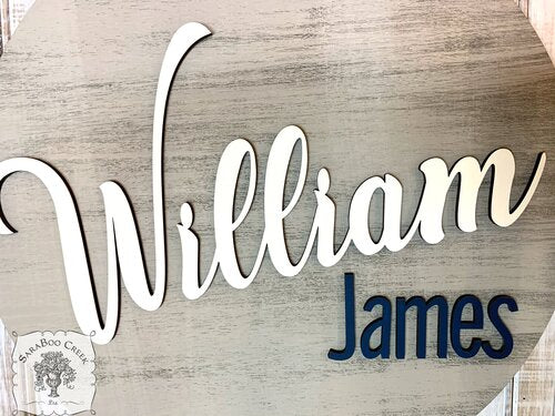 Round Two Name Sign - Custom Wall Decor for Nursery, Boy or Girl's Room