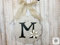 Rustic Scalloped Round Initial Sign with Hand Painted Flowers