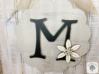 Rustic Scalloped Round Initial Sign with Hand Painted Flowers