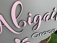 Scalloped Round Two Name Sign with Hand Painted Flowers with  Solid Background