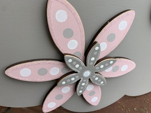 Scalloped Round Two Name Sign with Hand Painted Flowers with  Solid Background