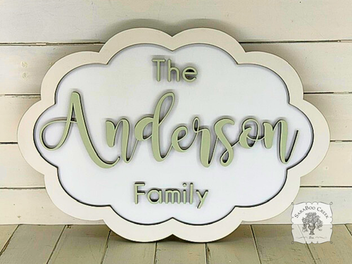 Scalloped Oval Family Name Sign - Customize Your Colors