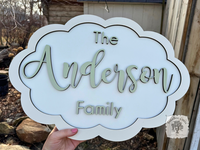 Scalloped Oval Family Name Sign - Customize Your Colors