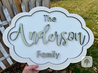 Scalloped Oval Family Name Sign - Customize Your Colors