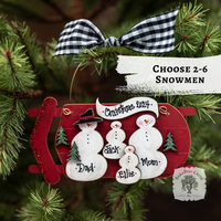 Sled Snowman Family Ornament w/ 2-6 Personalized Snowmen - Family, Grandparent or Couple Gift