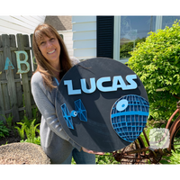 Star Wars Custom Personalized Name Sign with Death Star and Tie Fighter