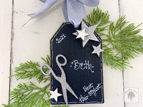 Scissor Shipping Tag Ornament - Cute Personalized Hair Stylist, Sewing or Crafter Gift