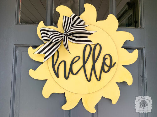 20" Sun Door Hanger with Custom Word or Name - Summer Last Name Sign; Cute Patio or Pool Decor