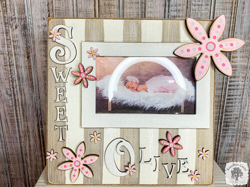 Personalized Sweet Baby Floral Photo Frame - Custom Baby Tabletop Picture Frame on Striped Plaque