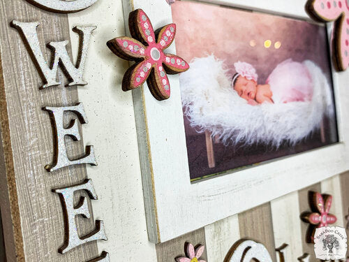 Personalized Sweet Baby Floral Photo Frame - Custom Baby Tabletop Picture Frame on Striped Plaque