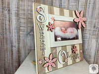 Personalized Sweet Baby Floral Photo Frame - Custom Baby Tabletop Picture Frame on Striped Plaque