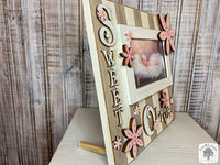 Personalized Sweet Baby Floral Photo Frame - Custom Baby Tabletop Picture Frame on Striped Plaque