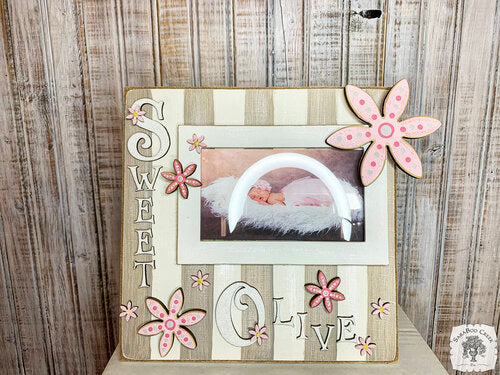 Personalized Sweet Baby Floral Photo Frame - Custom Baby Tabletop Picture Frame on Striped Plaque