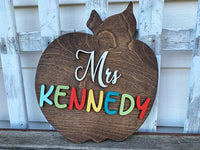 Custom Teacher Apple Name Sign - Personalized Teacher Gift, Classroom Door Sign