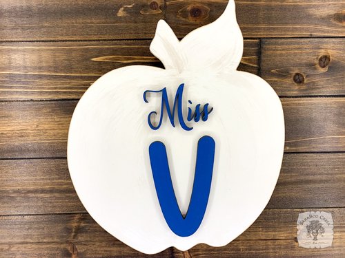 Custom Teacher Apple Name Sign - Personalized Teacher Gift, Classroom Door Sign