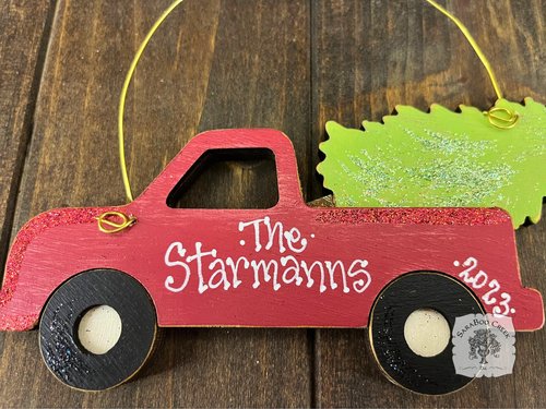 Truck with Tree Ornament, Personalized Red Christmas Truck Ornament