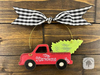 Truck with Tree Ornament, Personalized Red Christmas Truck Ornament