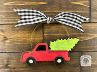 Truck with Tree Ornament, Personalized Red Christmas Truck Ornament