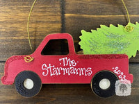 Truck with Tree Ornament, Personalized Red Christmas Truck Ornament