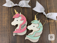 Unicorn Ornament - Personalized Wood Unicorn Gift in Blue or Pink