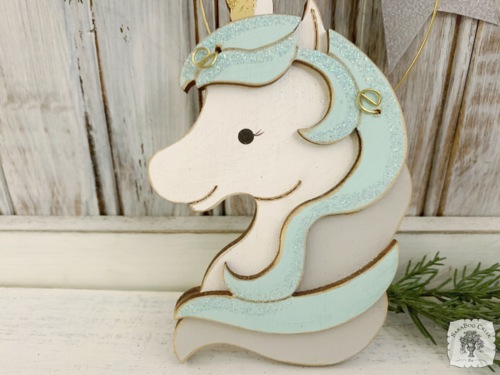 Unicorn Ornament - Personalized Wood Unicorn Gift in Blue or Pink