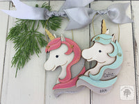 Unicorn Ornament - Personalized Wood Unicorn Gift in Blue or Pink