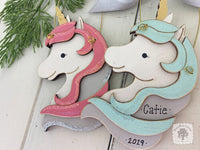 Unicorn Ornament - Personalized Wood Unicorn Gift in Blue or Pink