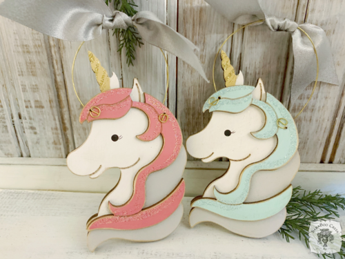 Unicorn Ornament - Personalized Wood Unicorn Gift in Blue or Pink