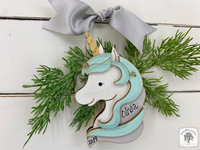 Unicorn Ornament - Personalized Wood Unicorn Gift in Blue or Pink