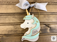 Unicorn Ornament - Personalized Wood Unicorn Gift in Blue or Pink