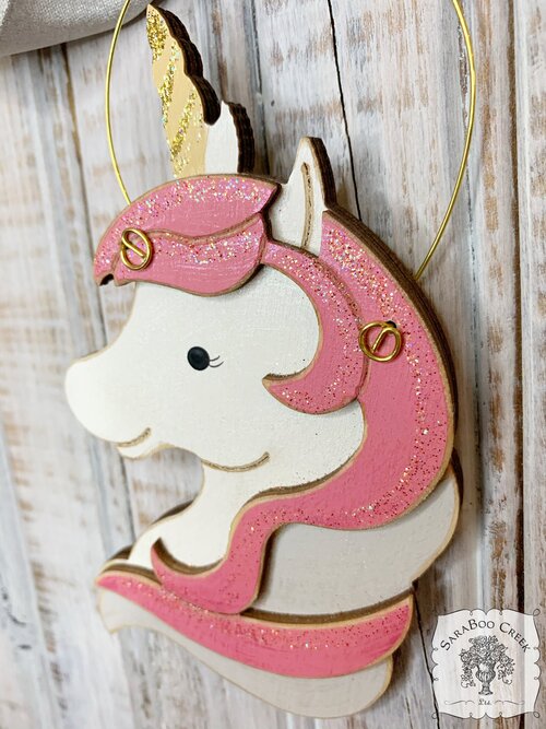 Unicorn Ornament - Personalized Wood Unicorn Gift in Blue or Pink