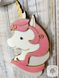 Unicorn Ornament - Personalized Wood Unicorn Gift in Blue or Pink