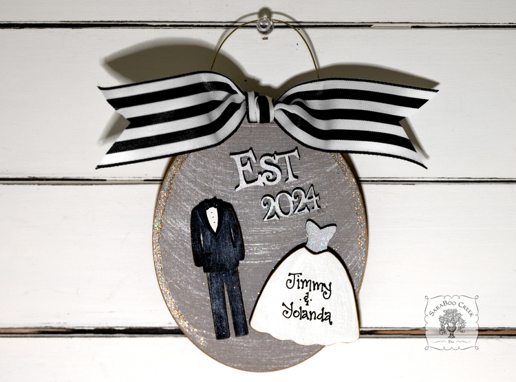 Bride and Groom Wedding Ornament Est 2024 or Est 2025 - Personalized 1st Christmas Married Gift