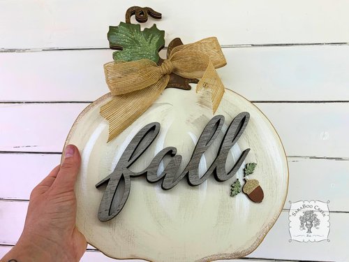 Layered White Pumpkin with Hello, Fall or Custom Rustic Word