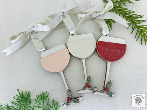 Wine Glass Ornament - Personalized Wine Gift in Red, Blush Rose or White