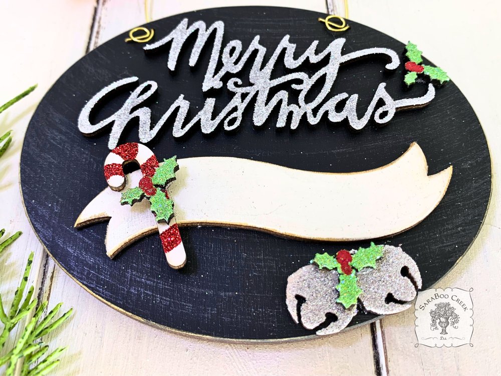 Merry Christmas Oval Ornament with Personalized Banner, Candy Cane and Bells