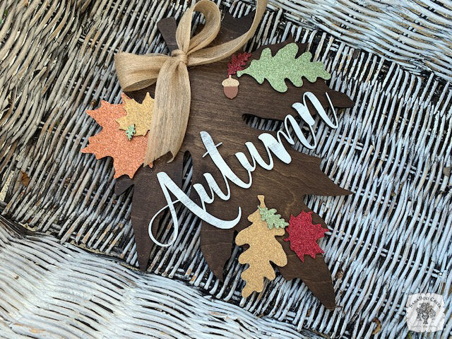 18" Custom Leaf Door Hanging Sign - Customize with Word or Initial