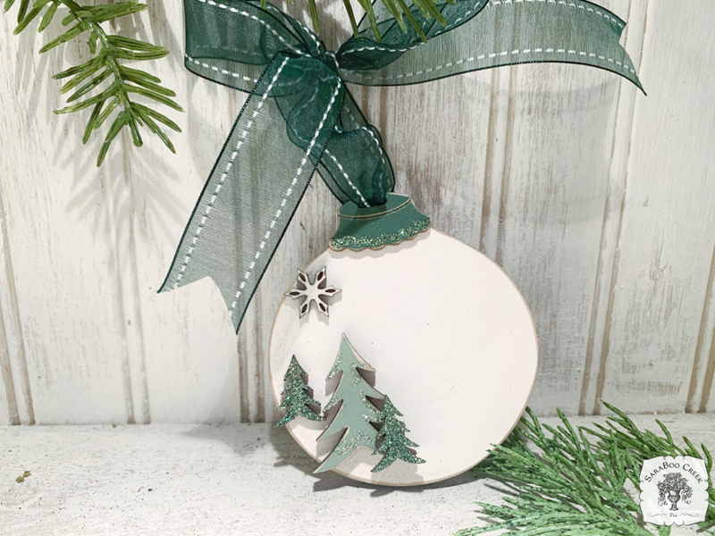 Christmas Trees Ball Ornament - Personalized 3.5" Winter Scene Pine Trees & Snowflake Ornament