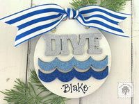 Dive Ornament - Personalized Diving Ornament with Dive word and Blue Waves