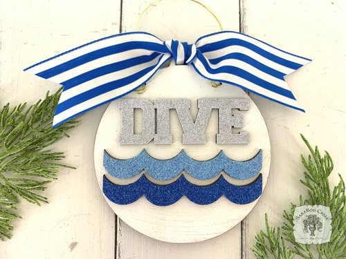 Dive Ornament - Personalized Diving Ornament with Dive word and Blue Waves