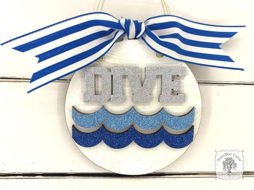 Dive Ornament - Personalized Diving Ornament with Dive word and Blue Waves