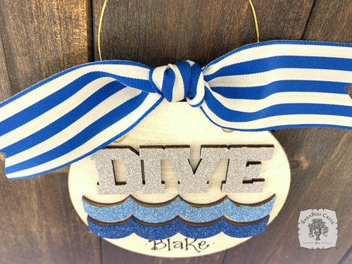 Dive Ornament - Personalized Diving Ornament with Dive word and Blue Waves