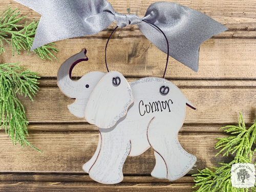 Elephant Ornament - Personalized Wood Elephant Gift