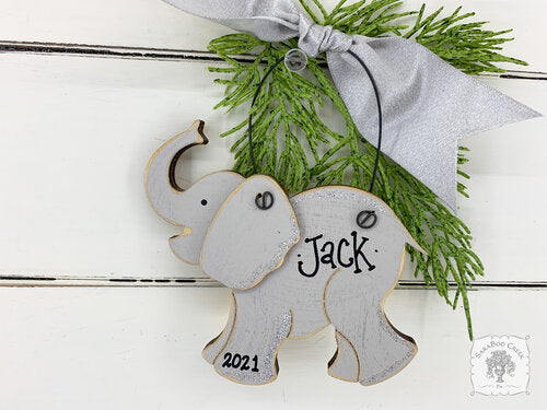 Elephant Ornament - Personalized Wood Elephant Gift