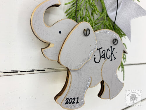 Elephant Ornament - Personalized Wood Elephant Gift