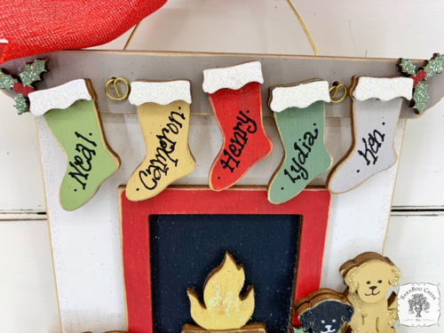 Family Fireplace Ornament with Personalized Stockings and Pets