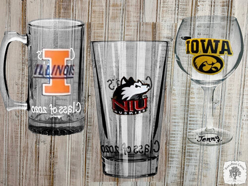 Hand Painted Glasses - Custom School Drinkware; Personalized Grad Gift