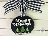 Happy Holidays Oval Ornament with Pine Trees and Personalized Banner